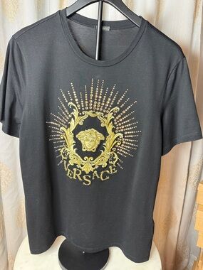Versace Black T-Shirt with Gold Medusa Graphic